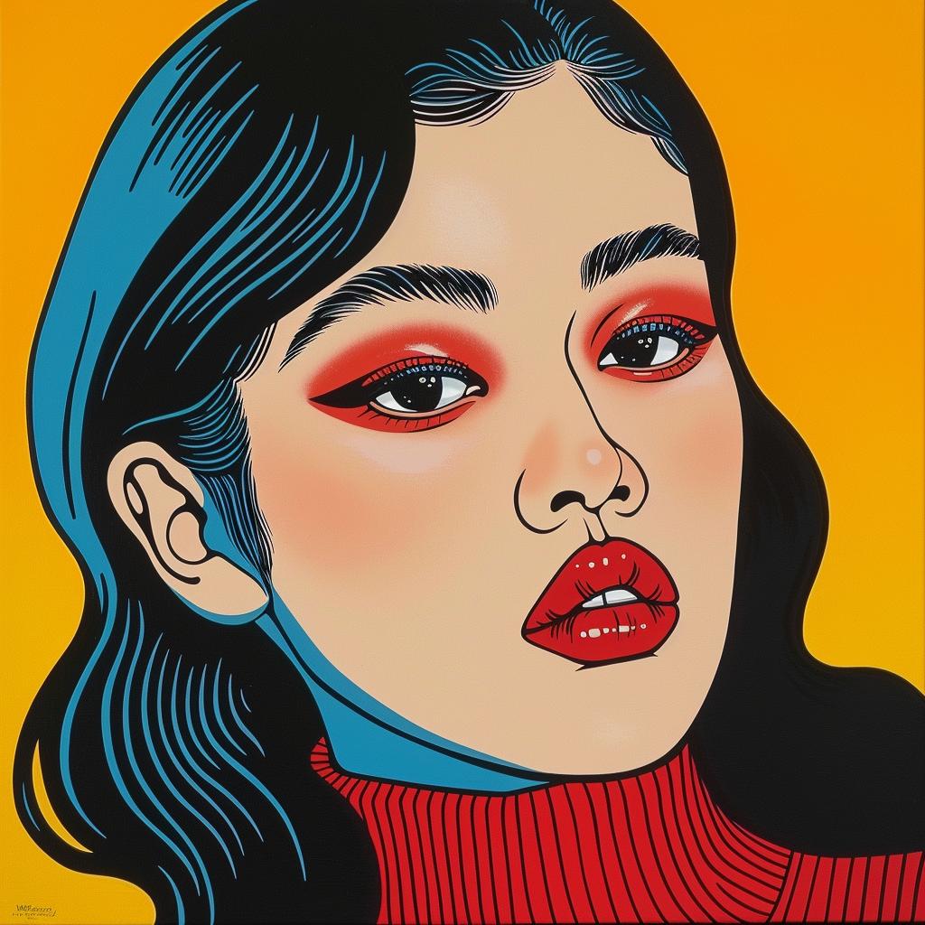 امرأة آسيوية ترسم عيونًا حمراء، صورة فنية غامضة، تعبير ملون، دراماتيكي 973815