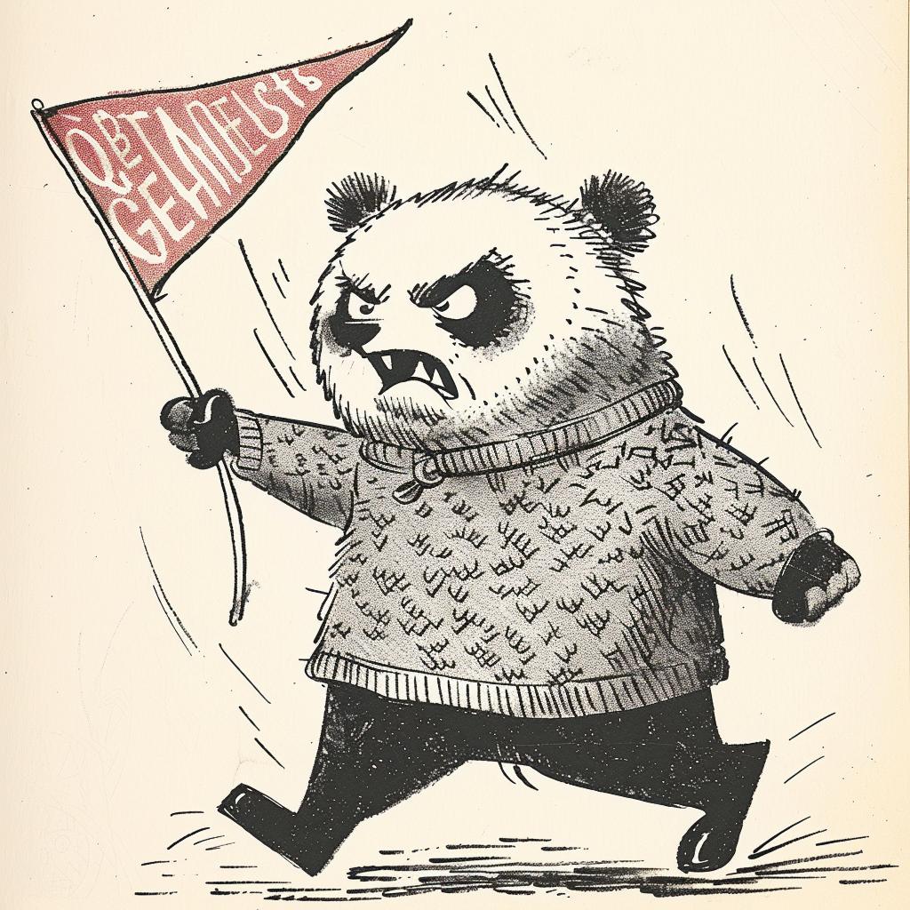 vintage  mascot  panda  angry  dynamic  sweater  pennant  cartoon  black-outlines  flag 921529