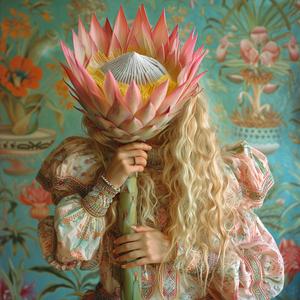 hyperrealistic  flower  woman  pastel  sculpture  costume  bold  patterns  colorful  art 1055234