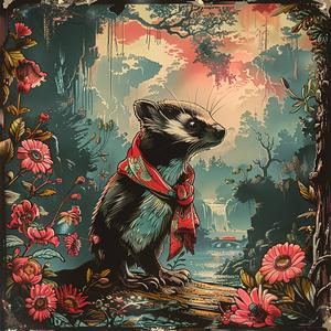 badger  flowers  painting  chromolithography  nature  art  colorful  animal  whimsical  floral 1050378