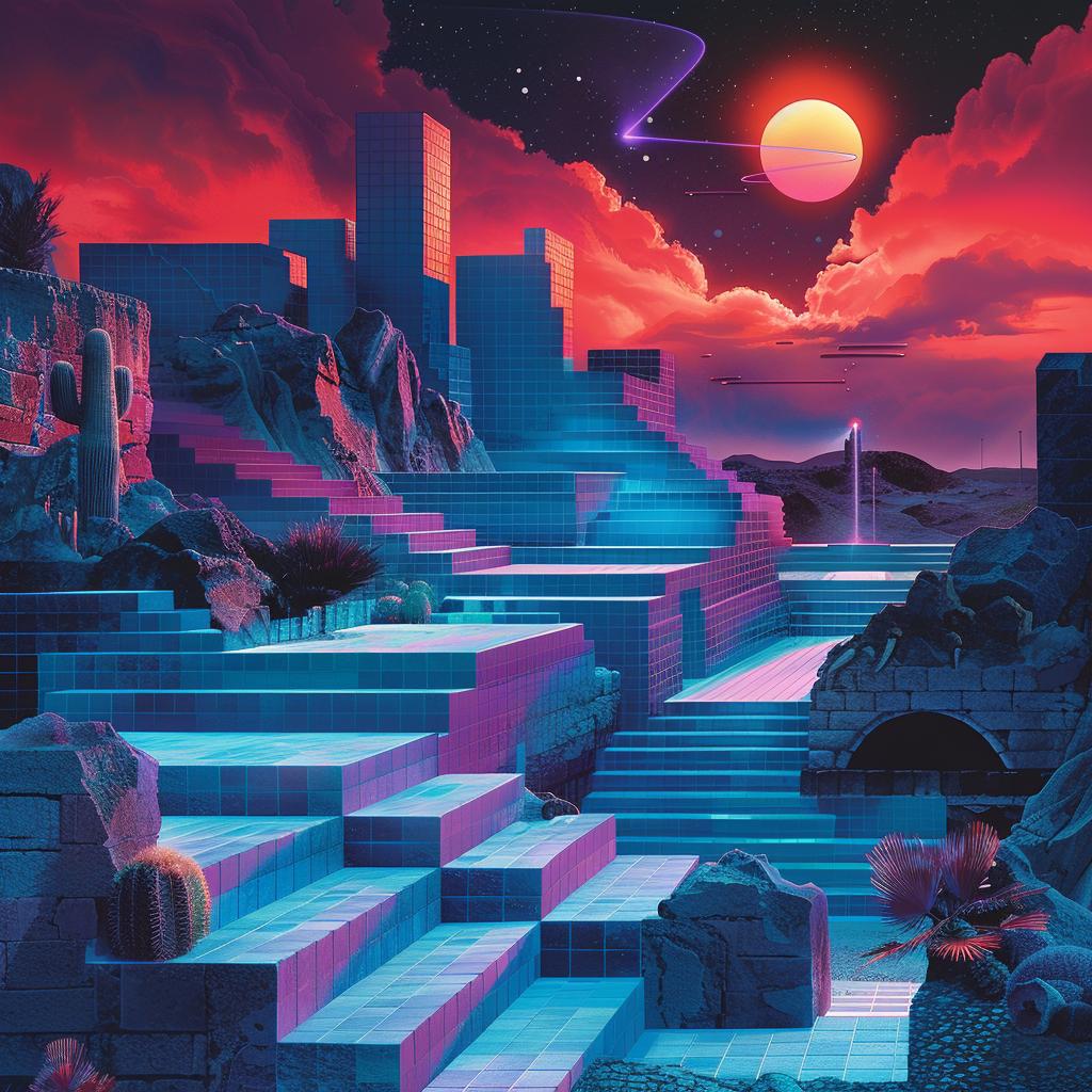 album  cover  1980s  electro  synthwave  trippy  geometric  space  colony  blues 960635