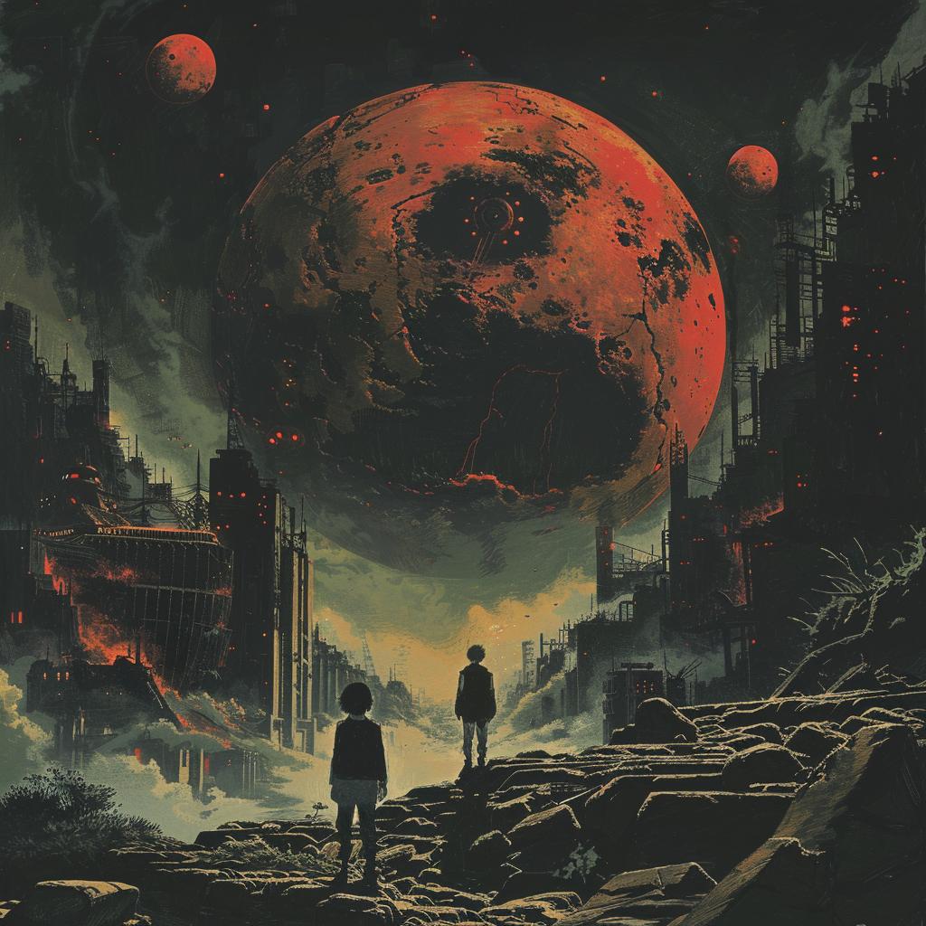 ألبوم موسيقي ملحمي مرعب من نوع Deathmetal، برسومات غواش داكنة من الخيال العلمي الكلاسيكي، رقم 922141