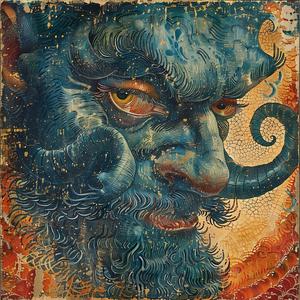 demon  horns  portrait  1950s  vintage  comic  surrealism  pointillism  Art Nouveau  gold 1076980