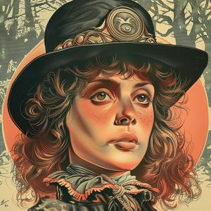 ملصق فيلم امرأة ساحرة قبعة فن الطباعة الحجرية الملونة تصميم عتيق رسم توضيحي 1039682