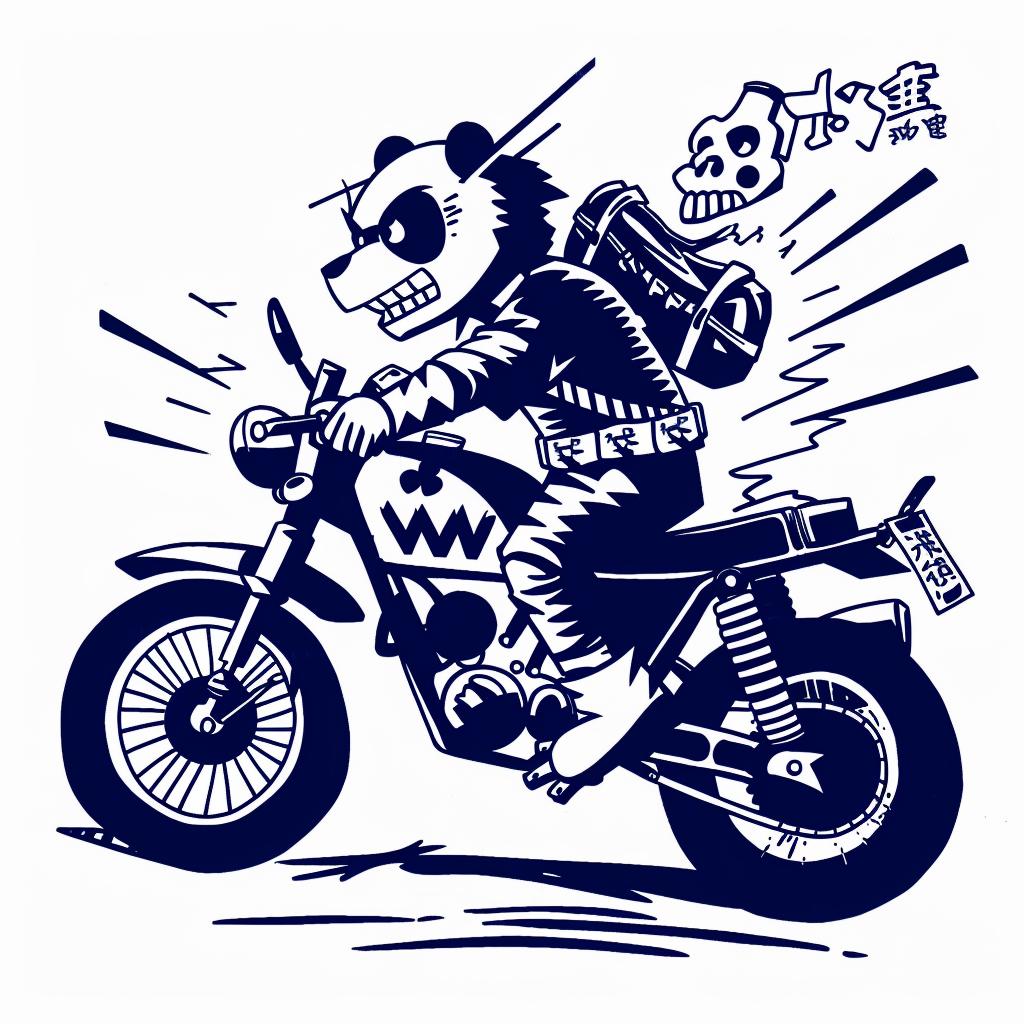 panda  motorcycle  skull  whimsical  animal  playful  stylized  illustration  fun  cartoon 1025424