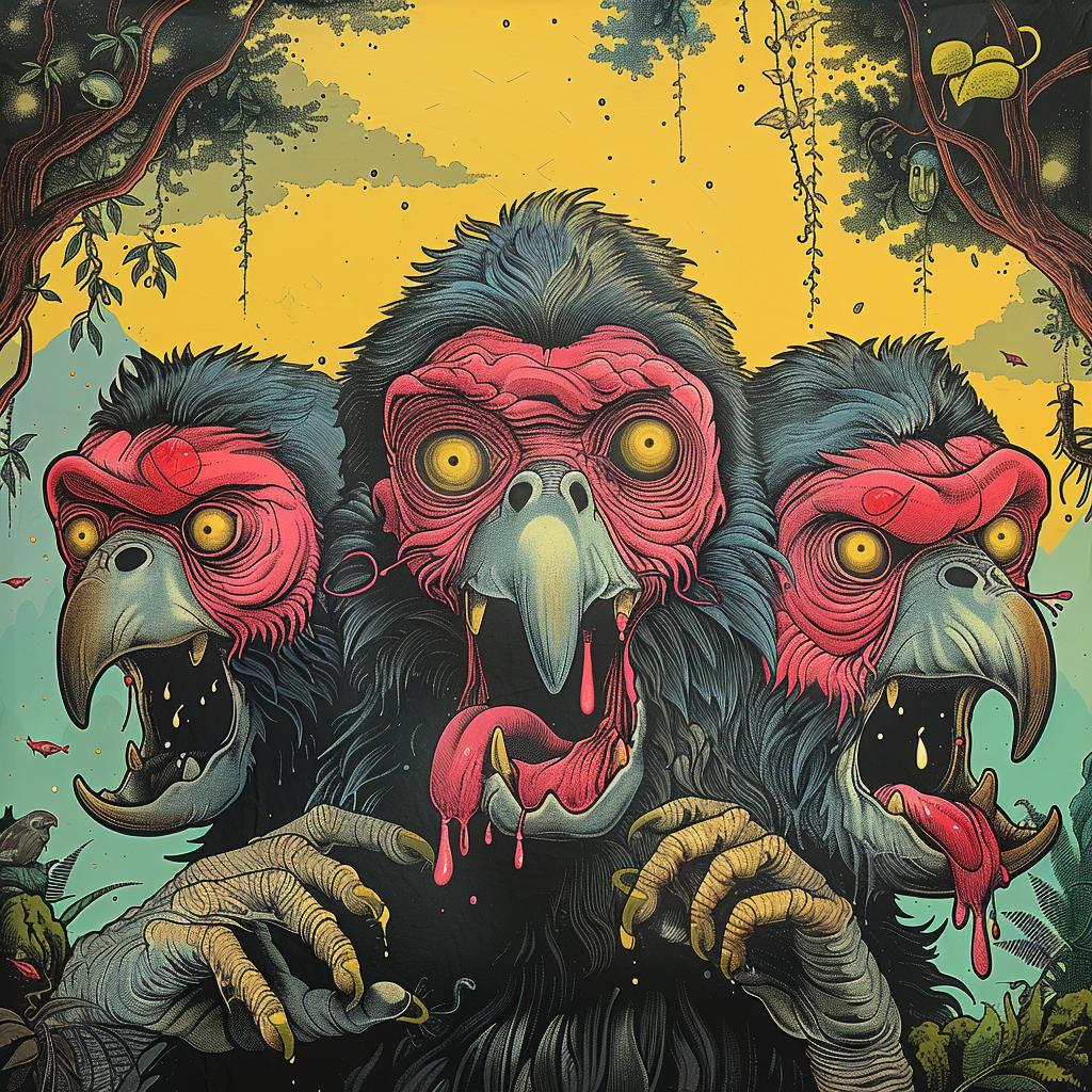 gorillas  forest  mouths  chromolithography  wildlife  dramatic  art  nature  graphic  exotic 924418