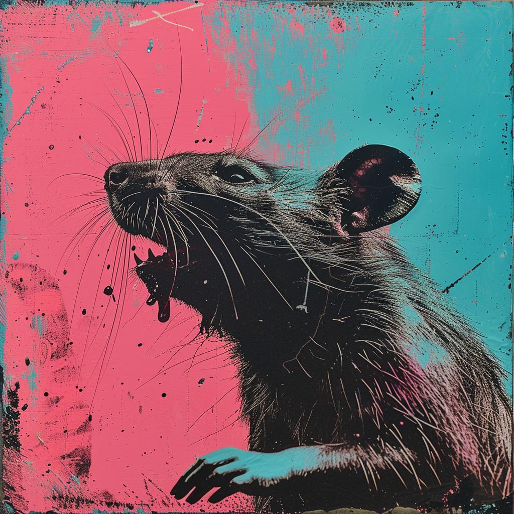 albumcover  surreal  hyperrealistic  screenprinting  streetart  ROA  rat  pink  background  painting 960087
