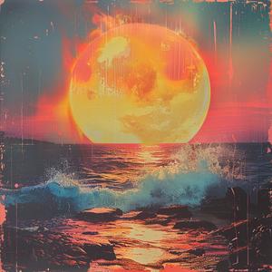 moon  ocean  waves  chromolithography  TV  glitch  serene  abstract  night  art 1041093