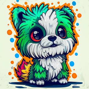 كلب كرتوني، فرو أخضر برتقالي، لطيف، رائع، غريب الأطوار، مرح، رسم توضيحي 1037424