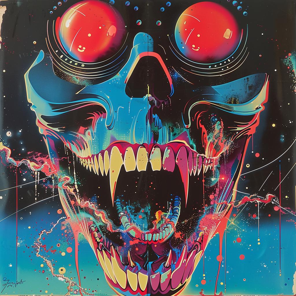 monster  skull  red  eyes  electro  synthwave  geometric  trippy  1980s  art 960657