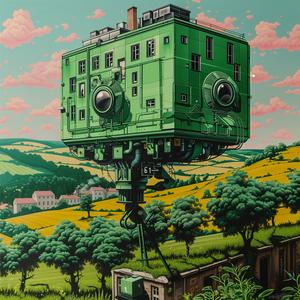 Minimal  Chromolithography  House  Green  Top  Escher  Stalenhag  Surreal  Art  Dreamlike 1037708