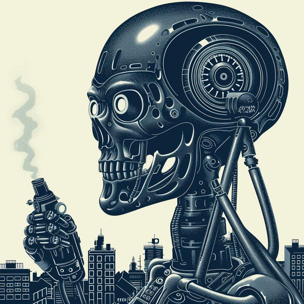 monster  robot  cyborg  flamethrower  illustration  cigarette  smoke  cartoon  white  background 944168
