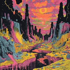 psychedelic  desert  colorful  sun  moon  surreal  chaotic  vibrant  abstract  symbolist 1078118