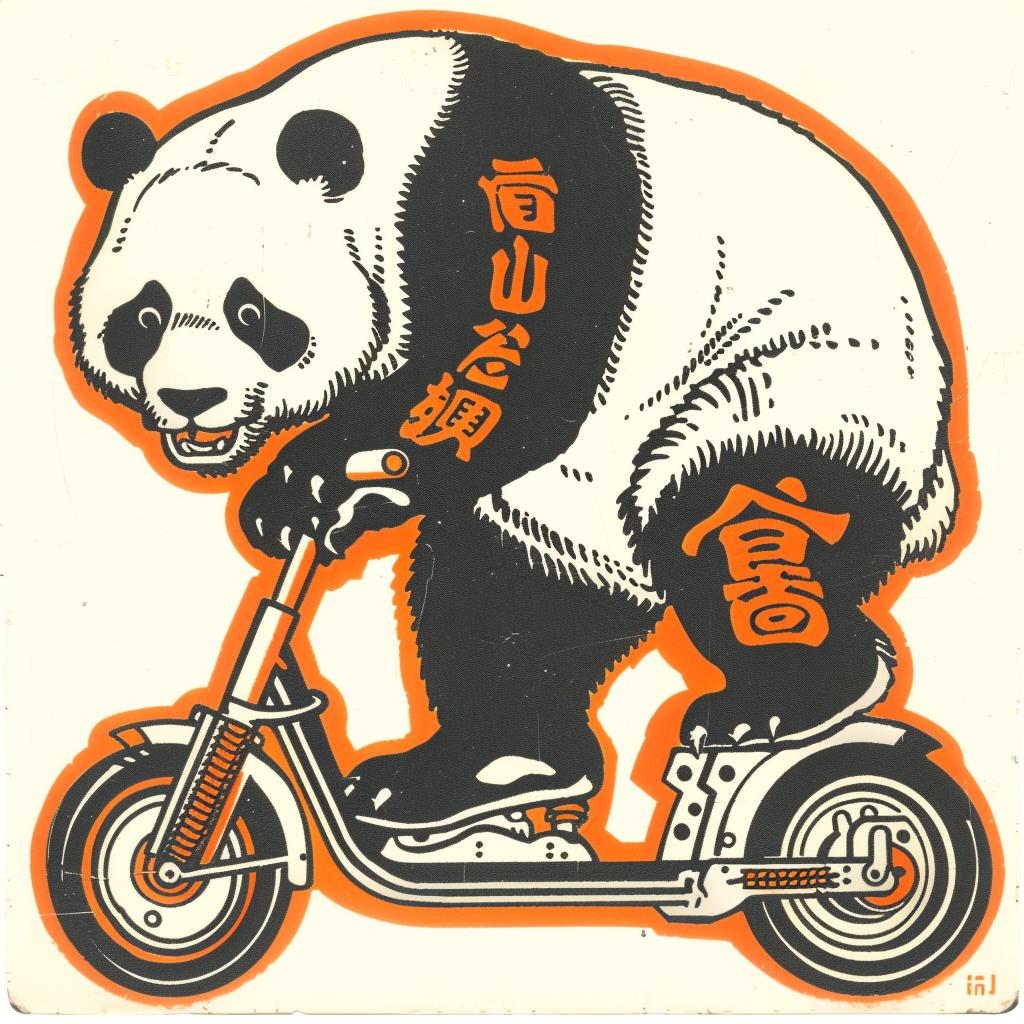 panda  scooter  sticker  cartoon  playful  whimsical  fun  animal  illustration  humorous 938709