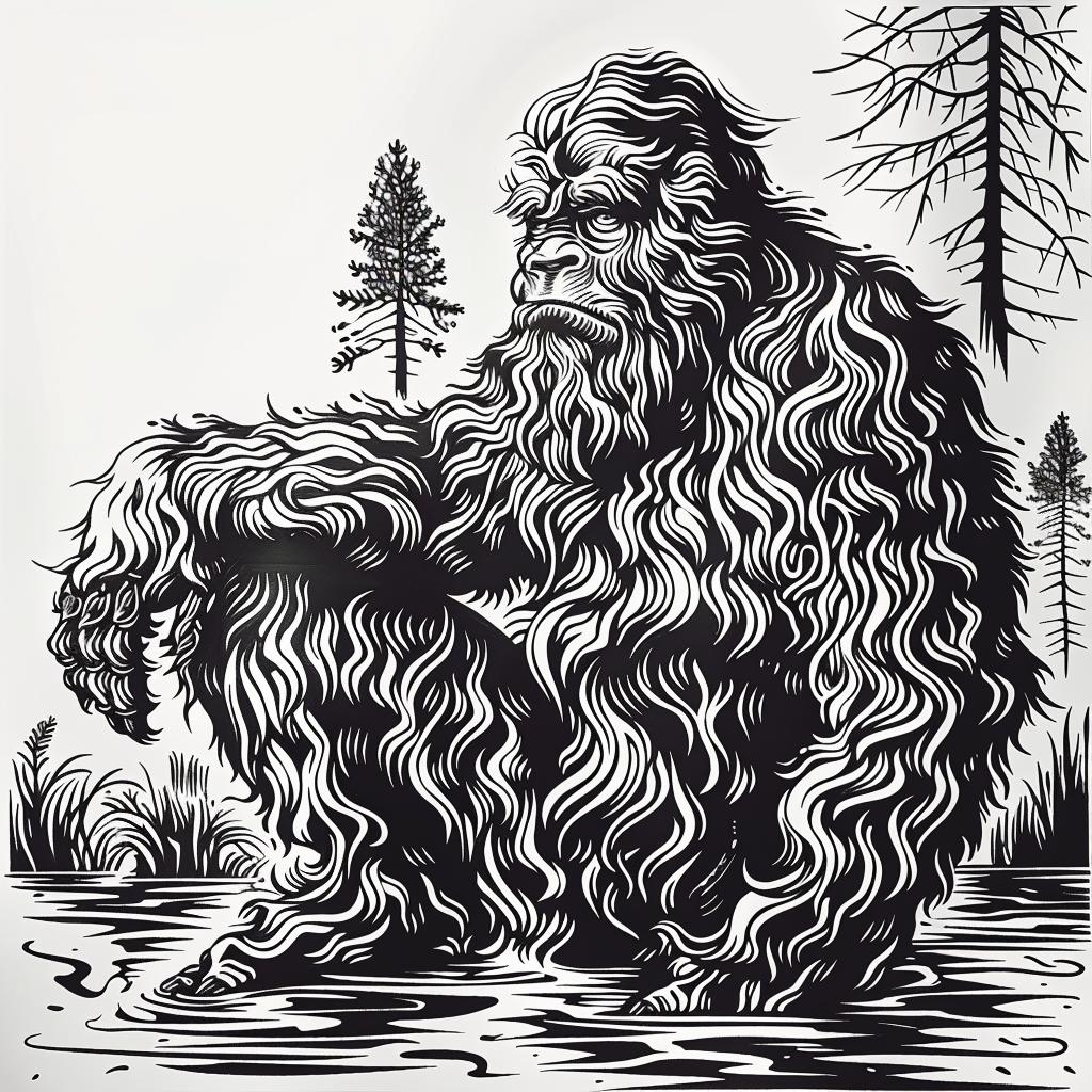 sasquatch  bigfoot  water  sitting  nature  wildlife  landscape  trees  portrait  art 942643