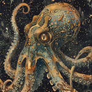Art Nouveau  Surrealism  Pointillism  Kraken  Octopus  Ocean  Stars  Planets  Dark  Occult 1076992