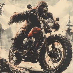 chromolithography  bigfoot  motorcycle  gorilla  poster  vintage  illustration  playful  design  art 1050820