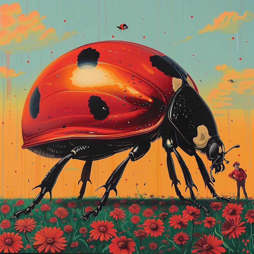 ladybug  flower  painting  nature  colorful  fields  insect  vibrant  macro  detailed 1016615