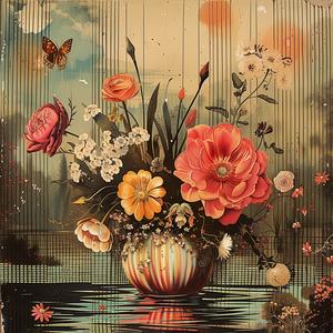 flowers  vase  table  painting  chromolithography  still-life  colorful  botanical  decorative  art 1047418