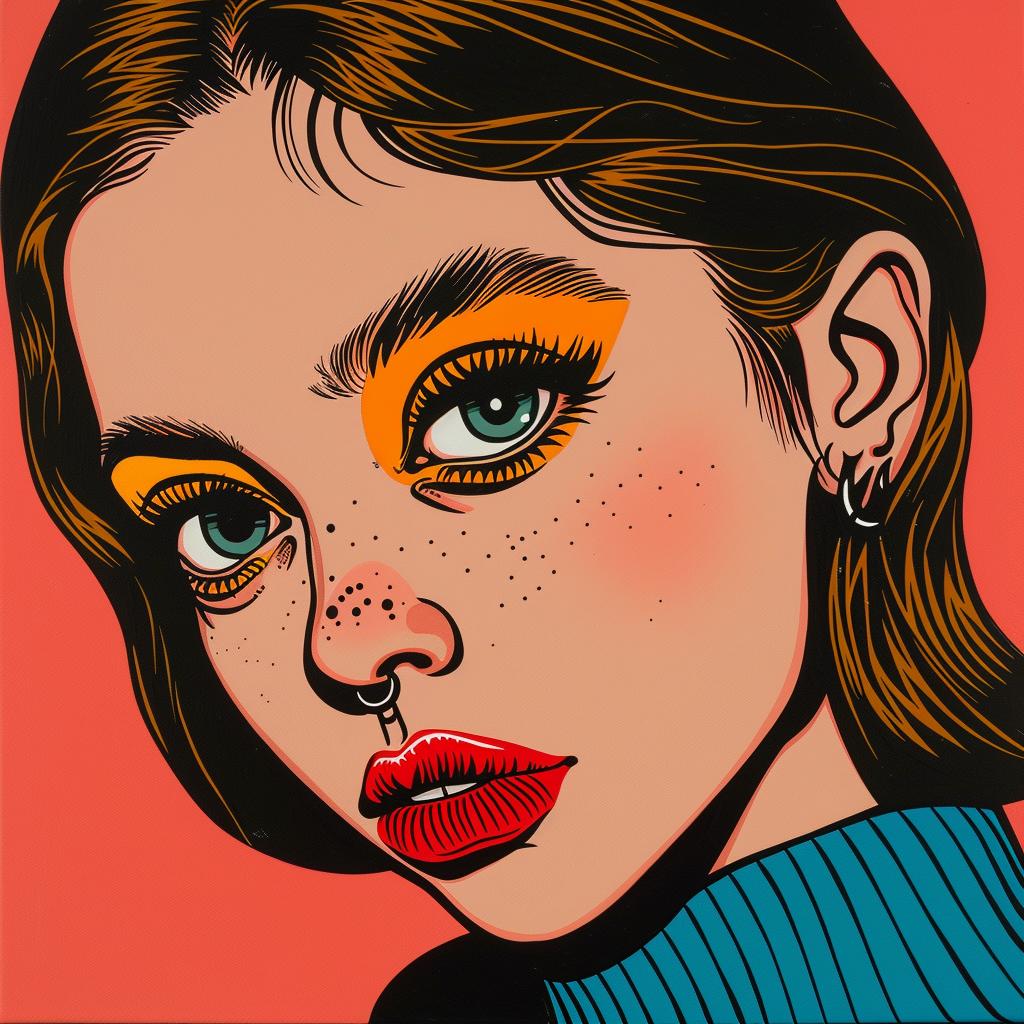 popart  woman  freckles  portrait  colorful  illustration  modern  vibrant  youthful  stylized 972564