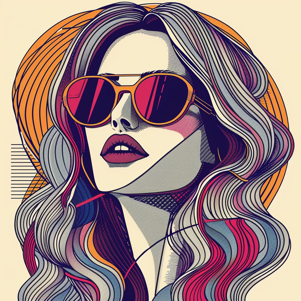 صورة شخصية لامرأة شقراء من فن البوب، نظارة شمسية، رسم توضيحي حديث نابض بالحياة، خلفية بيضاء، موضة 937110