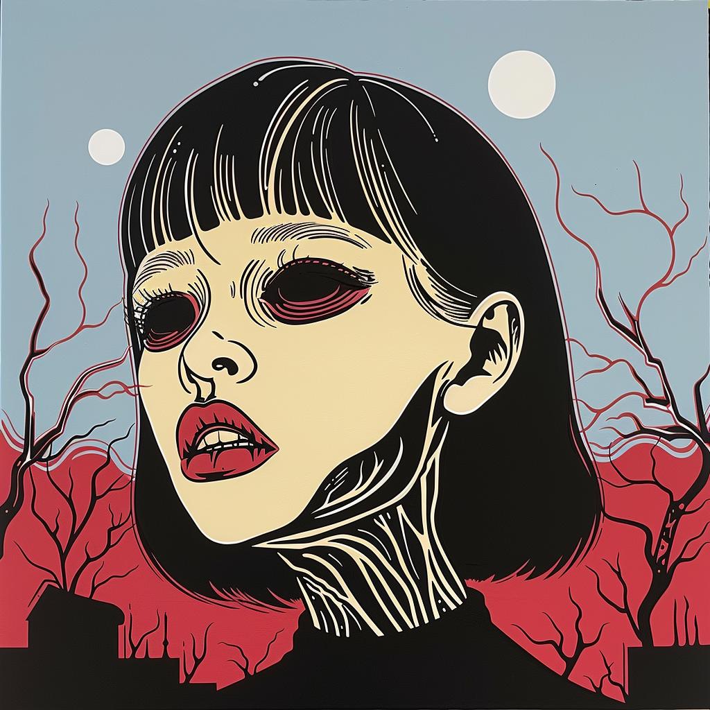 woman  portrait  red  eyes  black  hair  mysterious  art  illustration  dreamlike 966908