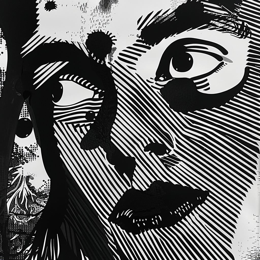 linocut  print  blackwhite  drawing  woman  face  lines  halftonedots  etching  art 963949