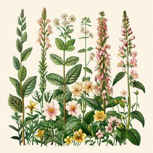 wildflowers  flowers  illustration  vintage  pink  green  art  nature  botanical  foliage 1040674
