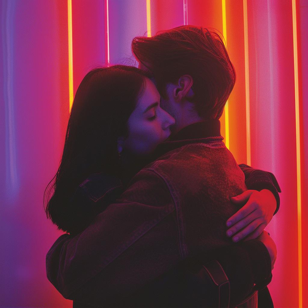 surreal  album  cover  neon  lights  couple  embrace  art  night  colors 976374