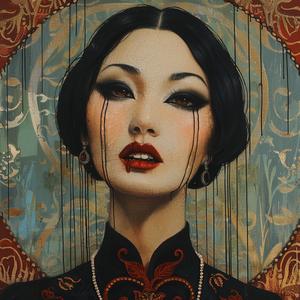 Art  Deco  model  fangs  makeup  female  portrait  stylized  vivid  red 1074630