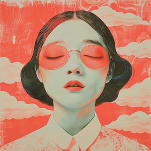 surreal  album  woman  sunglasses  red  hair  risograph  symbolist  hyper-realistic  expressive 1077595