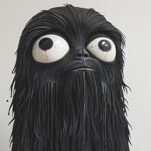 sculpture  dog  PopArt  black  fur  eyes  whimsical  character  dripping  makeup 1073930