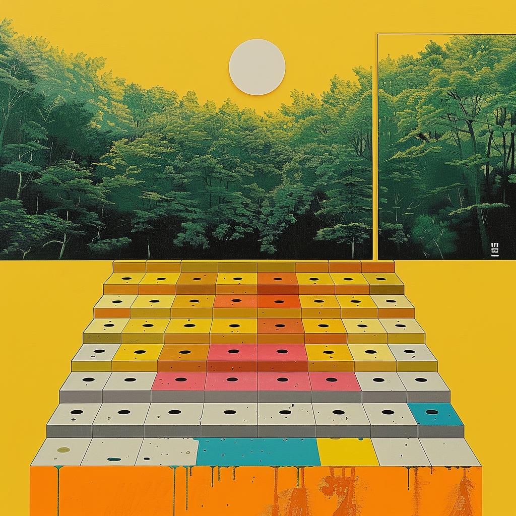 painting  building  yellow  orange  sun  background  encaustic  impasto  colorful  landscape 950099