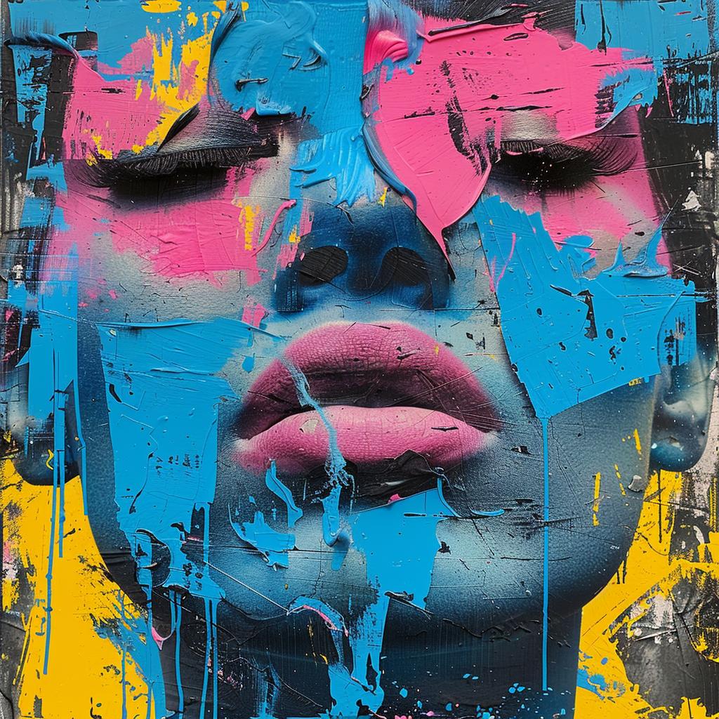 surreal  album  cover  screenprinting  hyper-realistic  street  Martin  encaustic  woman  colorful 960047
