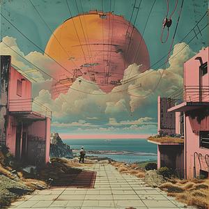 surreal  album  cover  building  orange  sky  pink  symbolist  hyper-realistic  screenprinting 1036940