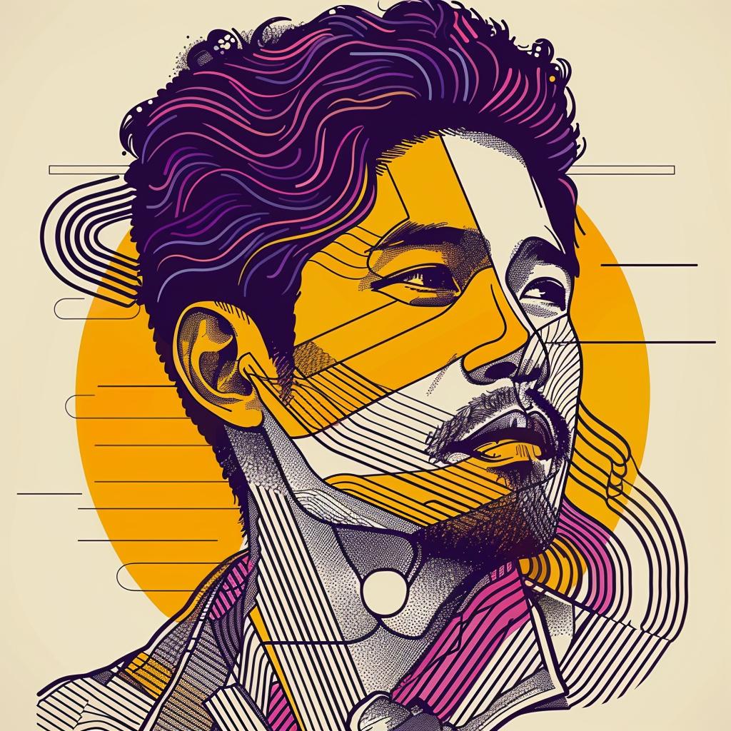 Pop  art  Asian  American  male  portrait  colorful  geometric  contemporary  vibrant 937329