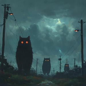 feline  creature  road  rain  ominous  occult  painting  journey  mystical  dark 1080033