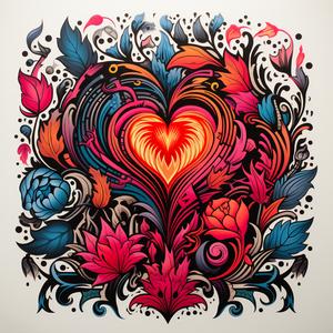 flat  shapes  colorblocked  Obey  heart  flowers  dynamic  asymmetrical  bold  linocut 1078865