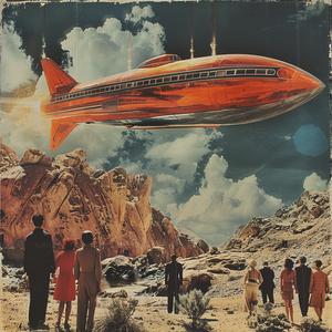 album  cover  rocket  ship  people  walking  futuristic  surrealism  collage  enigmatic 1041277