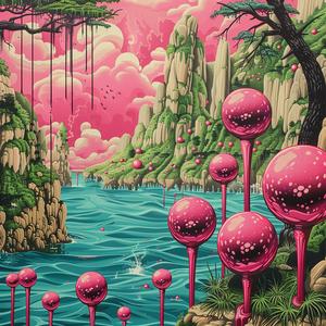 balls  water  pink  minimal  chromolithography  floating  abstract  colorful  DanHipp  surreal 1037604