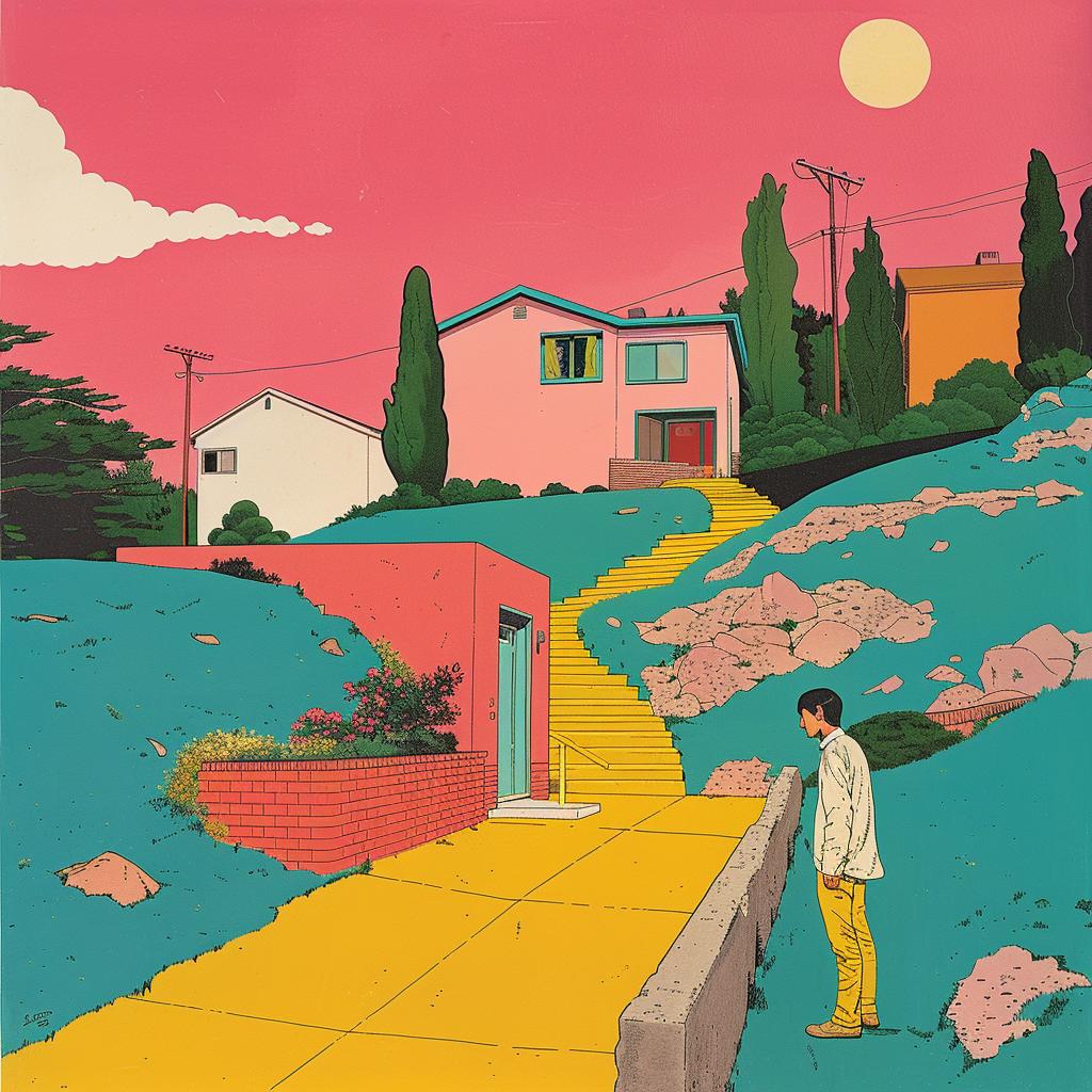 surreal  album  cover  path  house  painting  man  walking  background  artwork 1019219