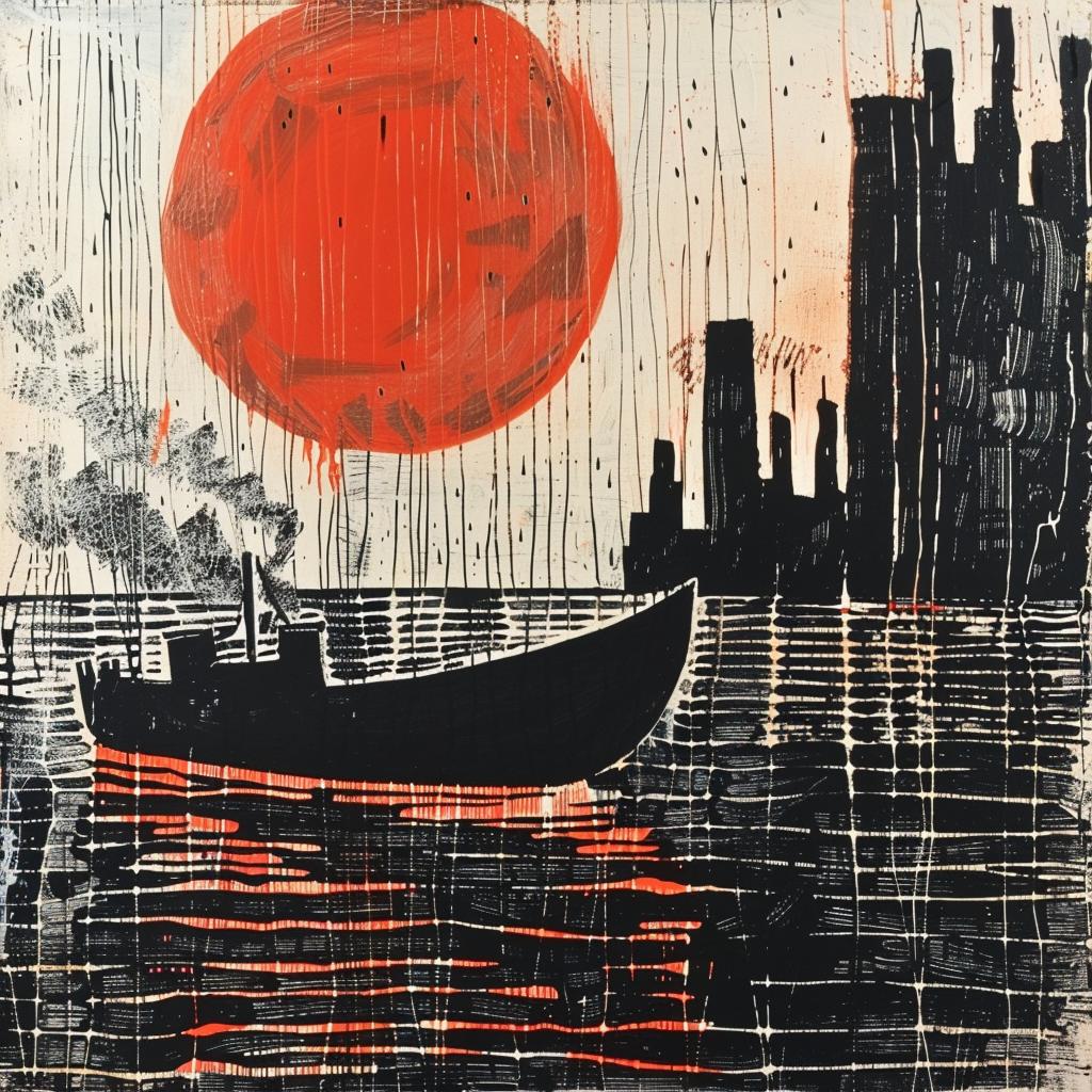abstract  impressionism  painting  boat  water  red  sun  landscape  colorful  serene 928079