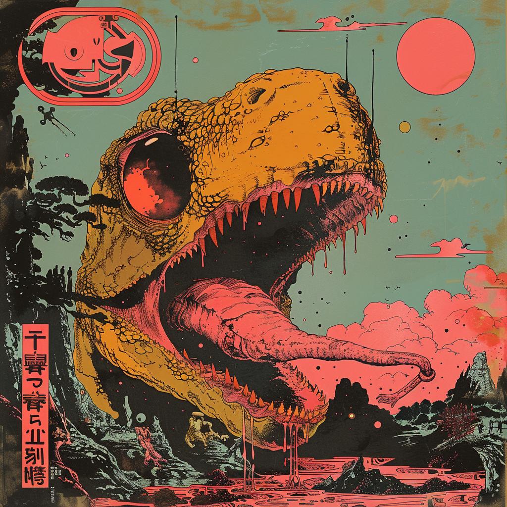 album  cover  dinosaur  surreal  artwork  Toshio  Saeki  hyper-realistic  screenprinting  monster 960907