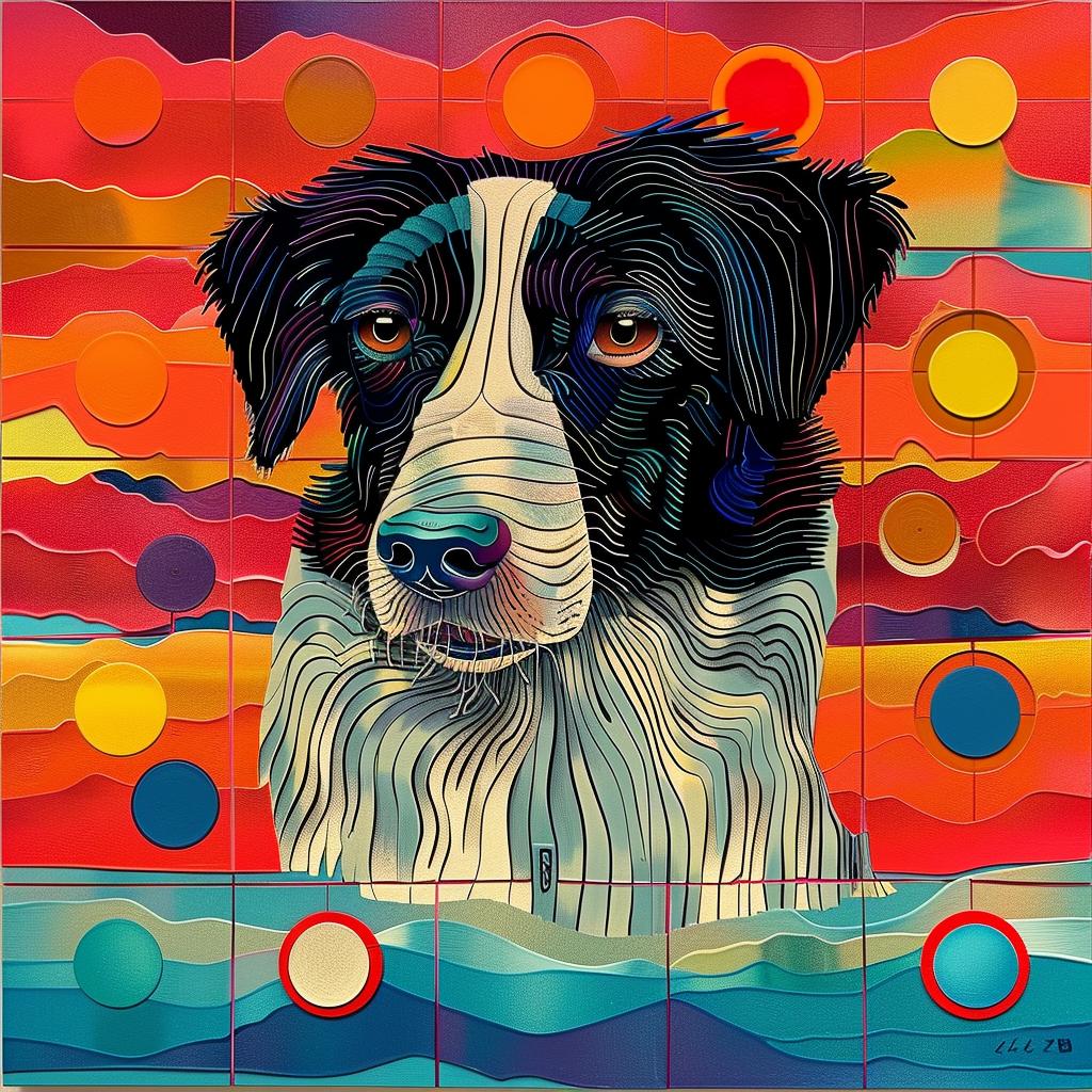 dog  colorful  dots  painting  border  collie  vibrant  modern  art  canvas 938536