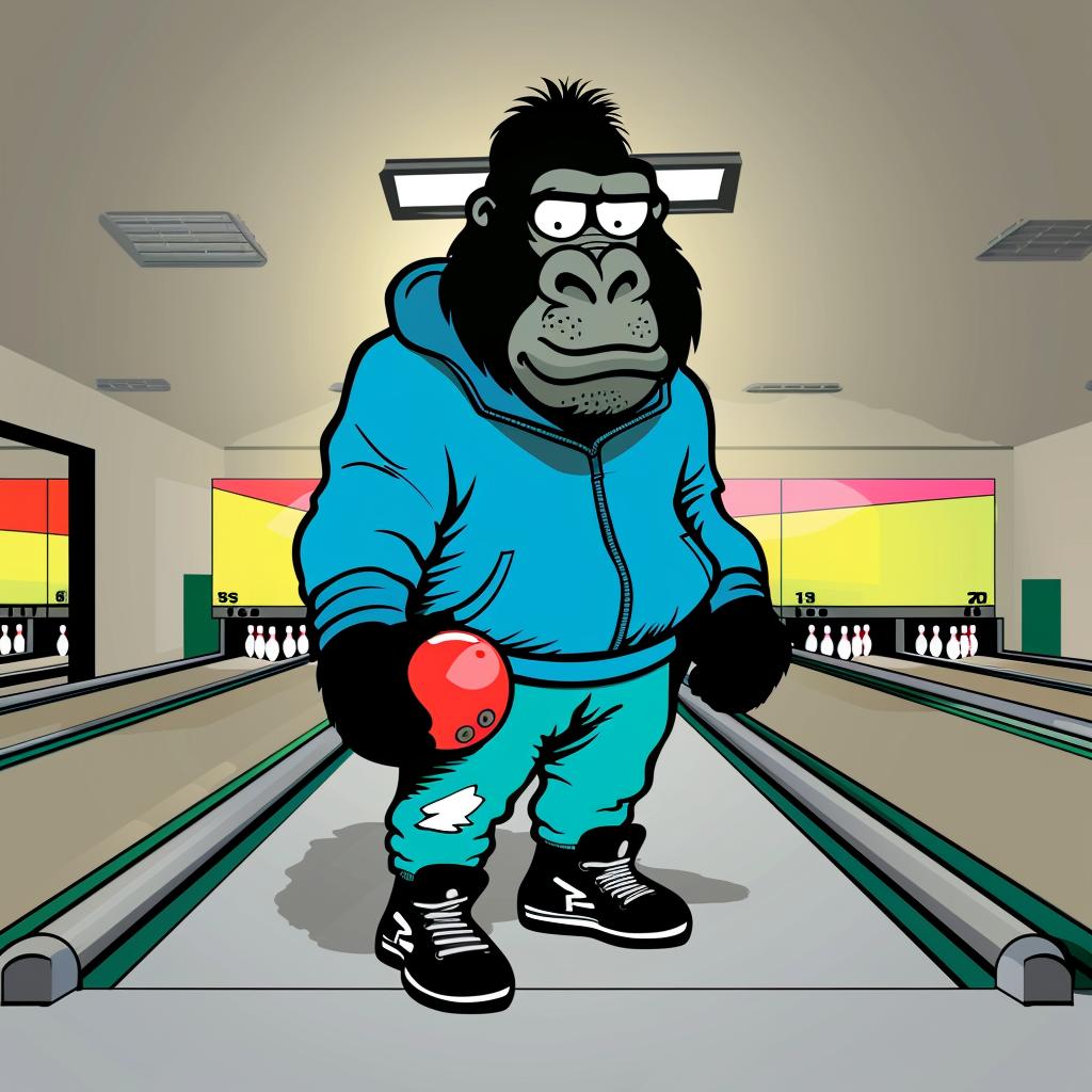 gorilla  bowling  cartoon  humor  action  sport  dynamic  playful  fun  whimsical 1021456