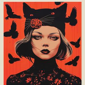 surreal  album  cover  symbolism  risograph  hyperrealism  woman  cat  birds  creative 1074782