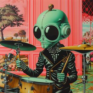 alien  Slipknot  mask  drumming  painting  pink  room  drum  kit  music 1037912