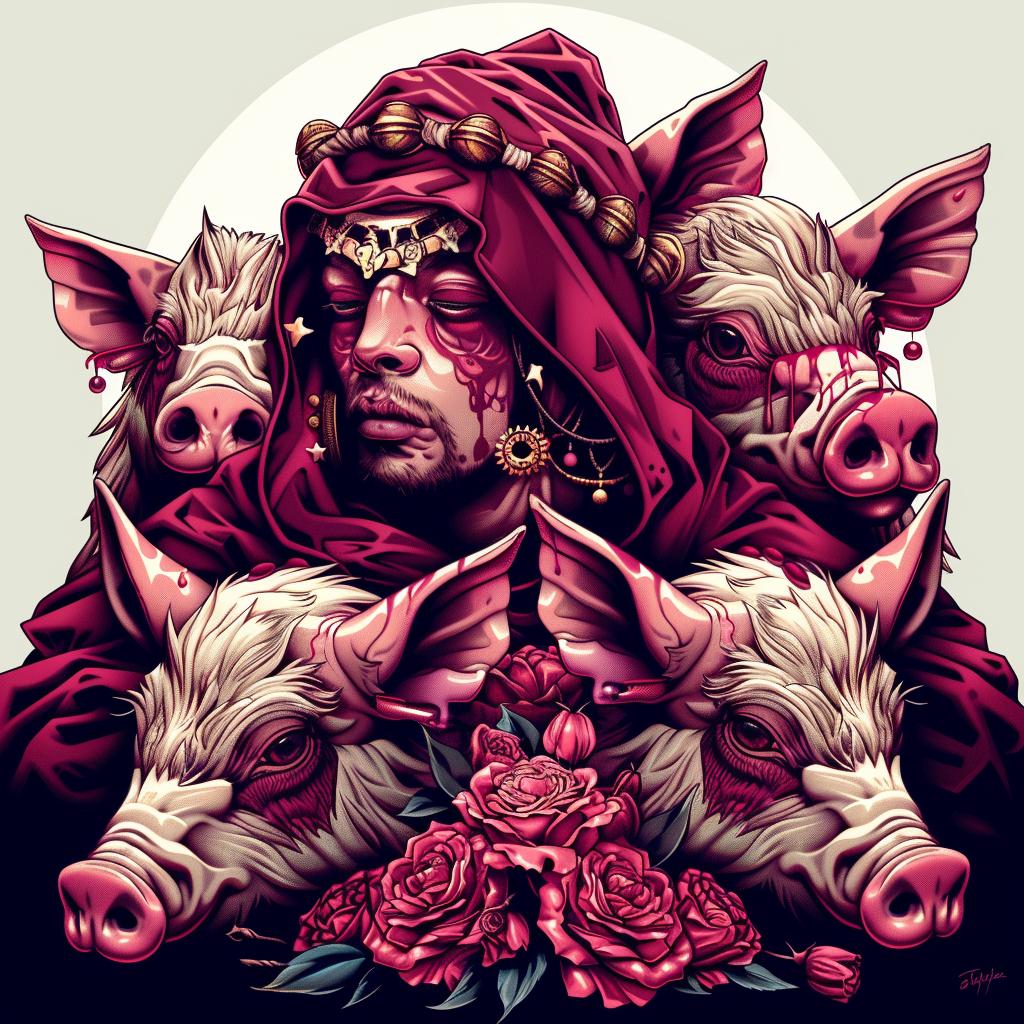 provocative  art  introspective  naturalistic  spiritual  occult  man  red  pigs  roses 933501