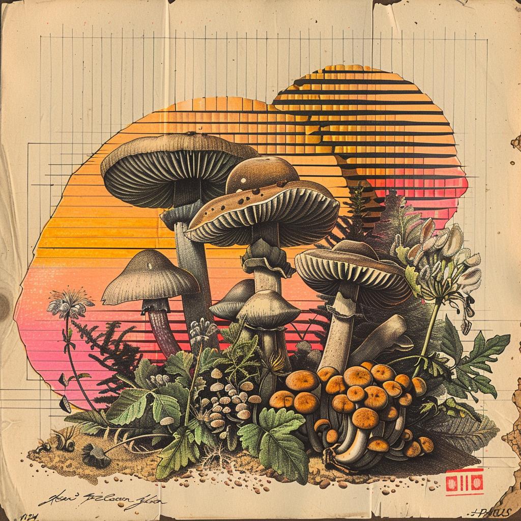 mushrooms  flowers  plants  spores  Japanese  drawing  nature  cluster  flora  art 1036347