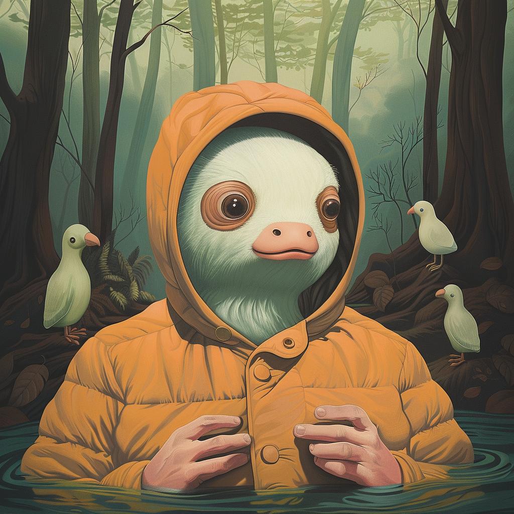 surreal  duck  hooded  jacket  album  cover  painting  whimsical  creative  Joan 966528